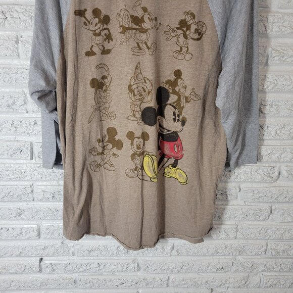 Disney Womens Top XL Tee Raglan Sleeve Mickey Mouse Faded Look Tan NOV141E - Picture 4 of 9
